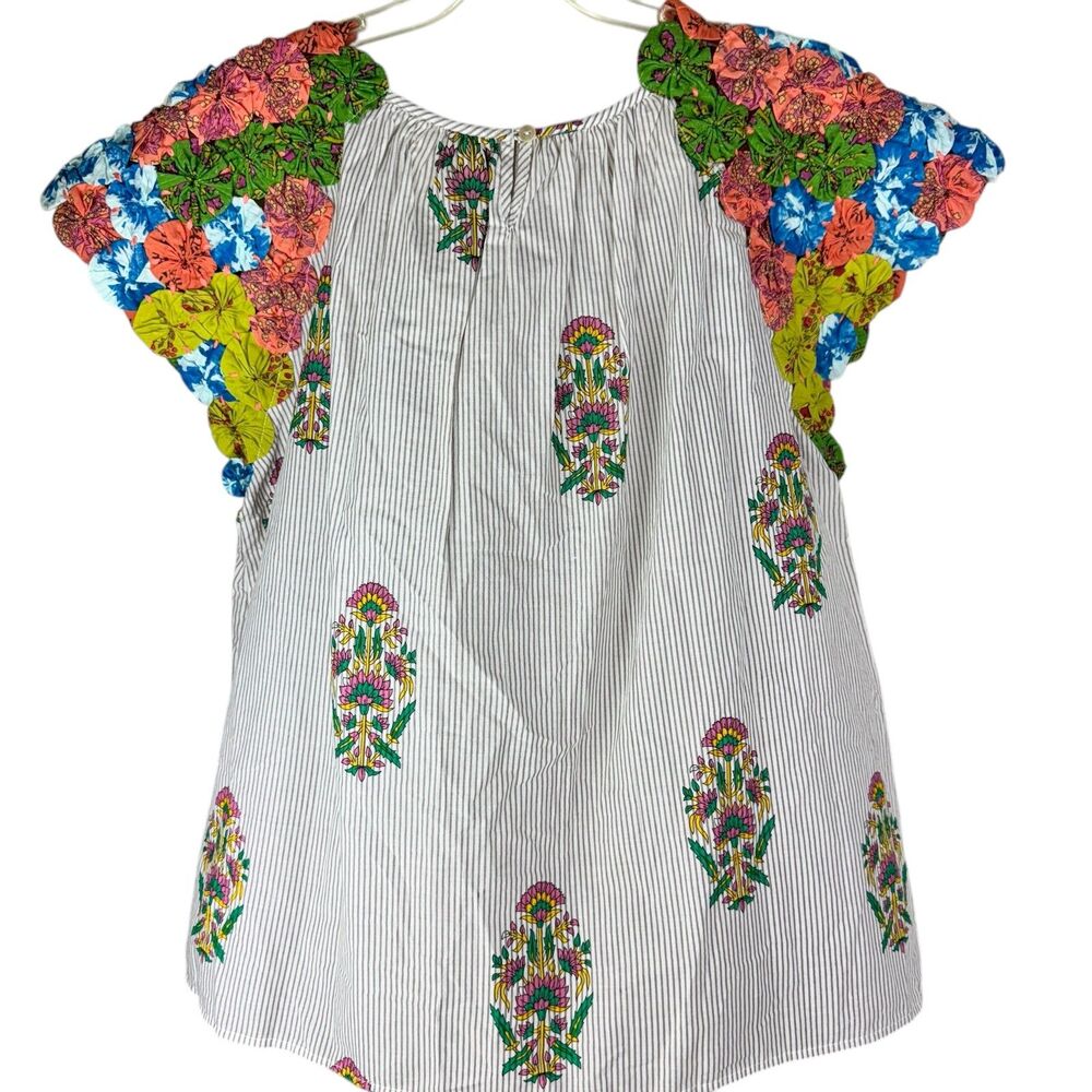 OH MY STARS floral cap sleeve Flowy Blouse Medium Striped - Picture 2 of 4